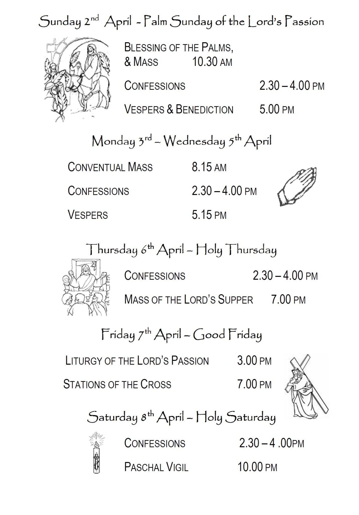 Holy Week Timetable 2023 – Mount St Joseph Abbey – Roscrea, Ireland